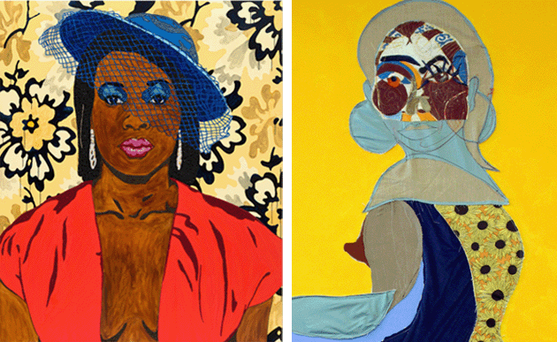 Mickalene Thomas, Qusuquzah, une très belle négresse 1, 2011, San Francisco Museum of Modern Art, California. Image: San Francisco Museum of Modern Art, Purchase, by exchange, through a gift of Peggy Guggenheim, Artwork: © ARS, NY and DACS, London 2022 CAPTION: Detail of the present work